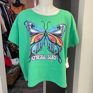 NWT O’Neill Green Butterfly Crop Short Sleeve Top